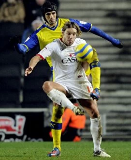 MK Dons v Sheffield Wednesday... Dons man of the match Alan Smith with Owls Migul Llera
