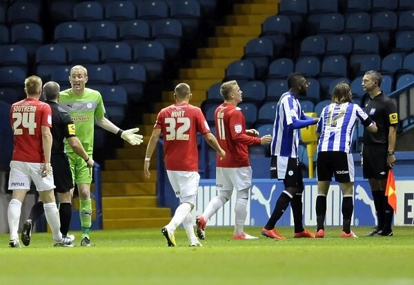Sheffield Wednesday v Huddersfield Town Rumpus for Huddersfile third penalty goal given by the linseman