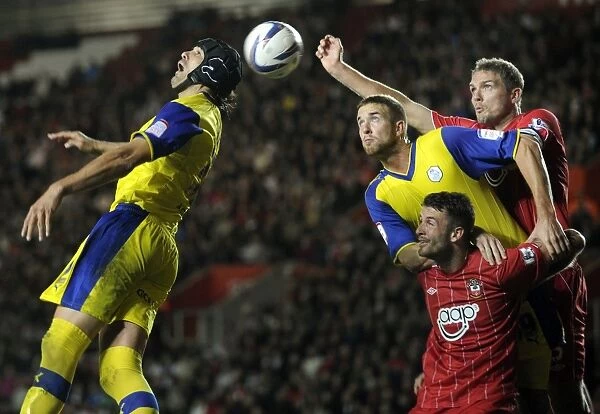 Southampton v Sheffield Wednesday... Owls Miguel Llera and Mark Beevers looking for a goal