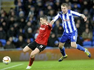 Cardiff Vs SWFC December 2nd 2012 Collection: Cardiff City v Sheffield Wednesday... Owls Chris Lines stops Citys Craig Conway