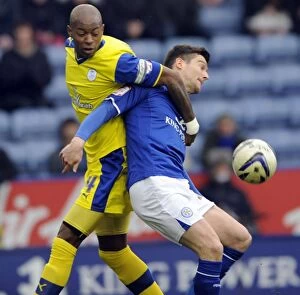Images Dated 9th March 2013: Leicester City v Sheffield Wednesday... Owls anthony Gardner holds off David Nugent