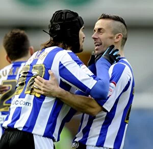 SWFC Vs Bristol City December 8th 2012 Collection: Sheffield Wednesday v Bristoil City... Miguel Llera celebrates his goal with David