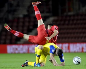 Sheffield Wednesday v Southampton... Owls Gary Madine feels the full force of Saints Maya Yoshida