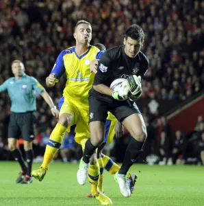 Southampton v Sheffield Wednesday... Mark Beevers on Saints keeper Paulo Gazzaniga