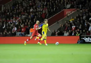 Southampton v Sheffield Wednesday... Daniel Jones with Saints Richard Chaplow