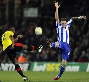 Images Dated 5th March 2013: Watford v Sheffield Wednesday... Connor Wickham with Lloyd Doyley